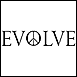 The word "EVOLVE" with a peace sign forming the letter "O": printed on buttons, stickers, t-shirts, hoodies, posters and more