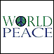 A peace sign globe forms the "O" in "World Peace": printed on buttons, stickers, t-shirts, hoodies, posters and more